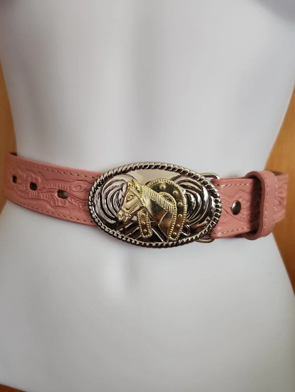 Nocona Pink Leather Girls Belt with Gold Horse Head Buckle